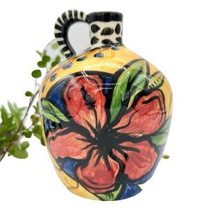 Hand Painted Vase Jug Vintage Art Pottery Bright Bold Signed Maggi 2001